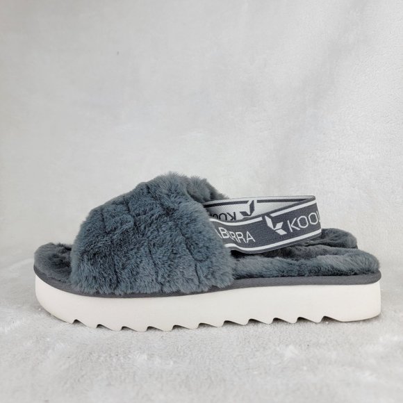 Koolaburra By UGG Women's Fuzz'n II Grey Faux Fur Sling Back Sandals Size 7 - Picture 4 of 7